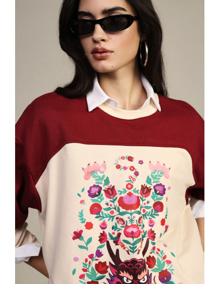 Sweatshirt de gola redonda com estampado floral e detalhes gráficos Dixie