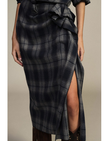 Saia midi aos quadrados com drapeado lateral Dixie