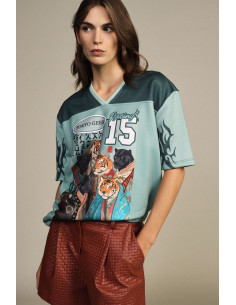 T-shirt de manga curta com estampado de panteras e tigres Dixie