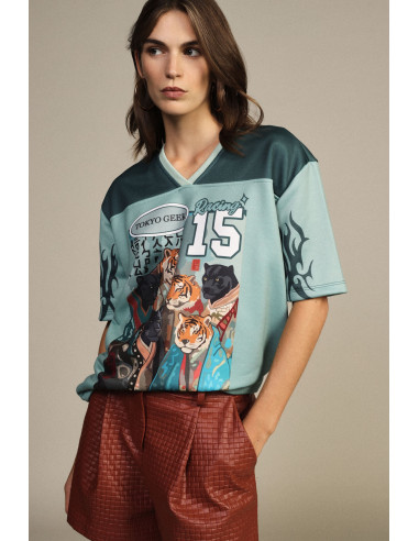T-shirt de manga curta com estampado de panteras e tigres Dixie
