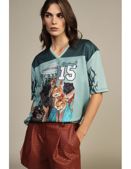 T-shirt de manga curta com estampado de panteras e tigres Dixie