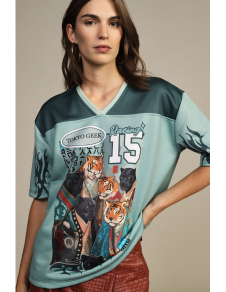 T-shirt de manga curta com estampado de panteras e tigres Dixie