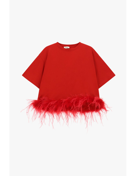 T-shirt de manga curta com penas na bainha Dixie