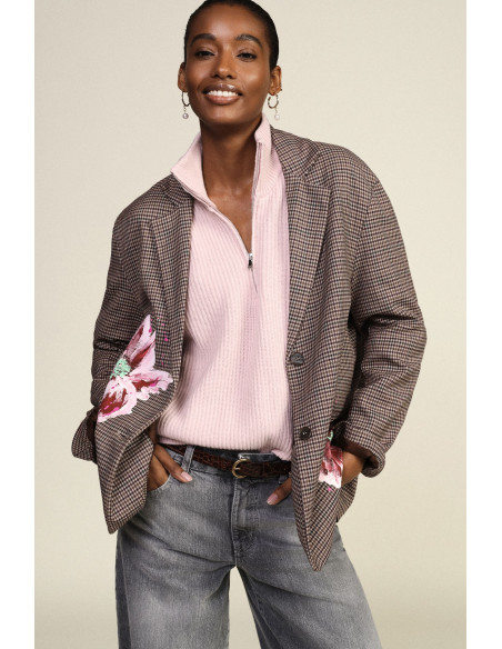 Blazer estampado aos quadrados com flores pintadas Dixie