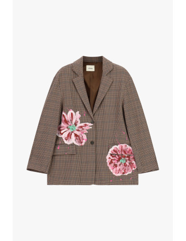 Blazer estampado aos quadrados com flores pintadas Dixie