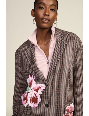 Blazer estampado aos quadrados com flores pintadas Dixie