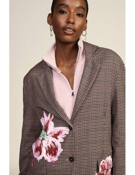 Blazer estampado aos quadrados com flores pintadas Dixie