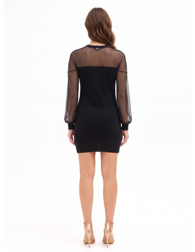 Vestido curto em malha de mistura de lã com painel em rede elástica Rinascimento