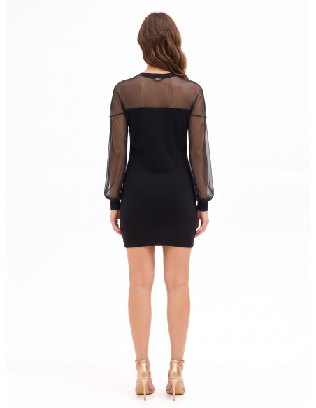 Vestido curto em malha de mistura de lã com painel em rede elástica Rinascimento
