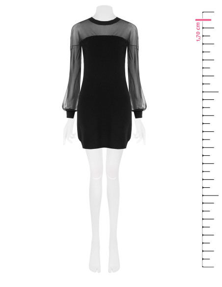 Vestido curto em malha de mistura de lã com painel em rede elástica Rinascimento