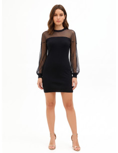 Vestido curto em malha de mistura de lã com painel em rede elástica Rinascimento