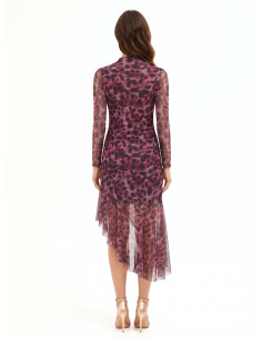 Vestido midi assimétrico e drapeado em malha elástica com padrão leopardo Rinascimento 2