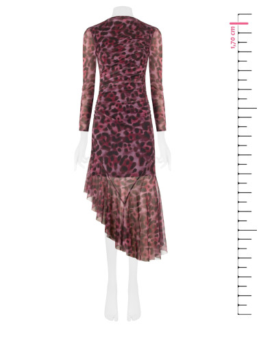 Vestido midi assimétrico e drapeado em malha elástica com padrão leopardo Rinascimento