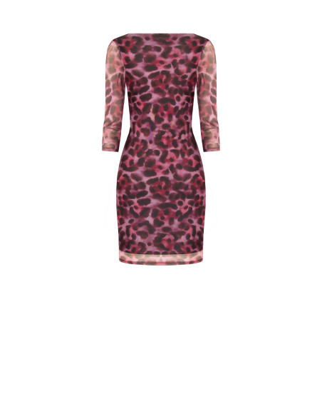 Vestido curto em malha elástica com padrão de leopardo e drapeado Rinascimento
