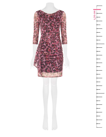 Vestido curto em malha elástica com padrão de leopardo e drapeado Rinascimento