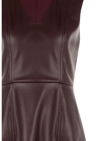 Vestido curto rodado em imitação de pele com decote em V Rinascimento