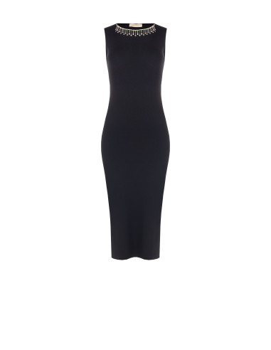 Vestido tubinho em malha estruturada com colar de strass amovível Rinascimento