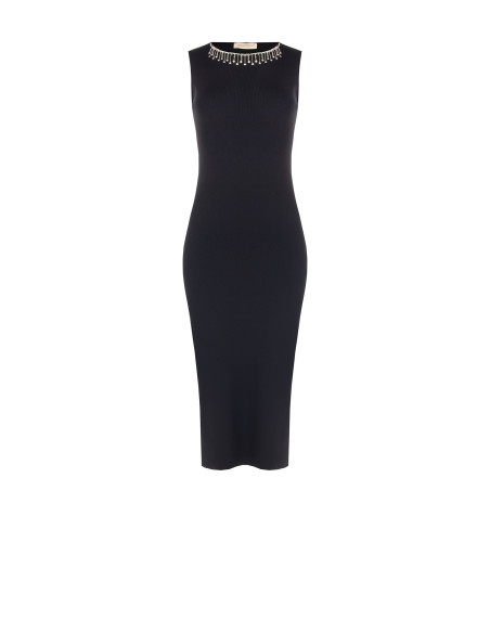 Vestido tubinho em malha estruturada com colar de strass amovível Rinascimento