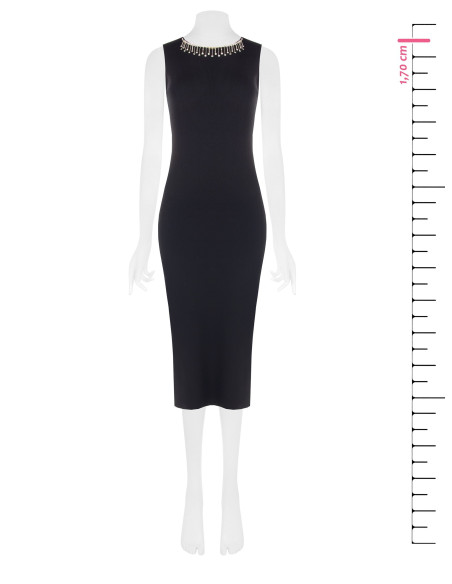 Vestido tubinho em malha estruturada com colar de strass amovível Rinascimento