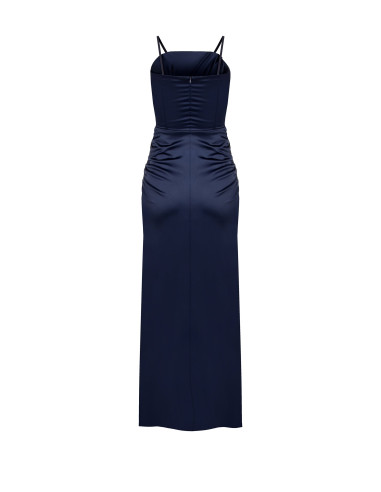 Vestido comprido de cetim com nó e racha Rinascimento