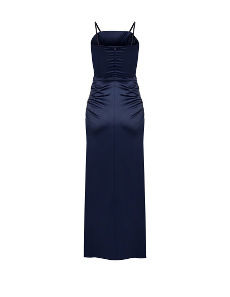 Vestido comprido de cetim com nó e racha Rinascimento