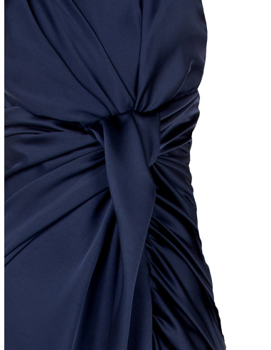Vestido comprido de cetim com nó e racha Rinascimento