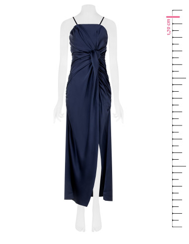 Vestido comprido de cetim com nó e racha Rinascimento