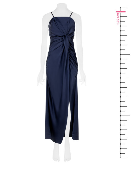 Vestido comprido de cetim com nó e racha Rinascimento
