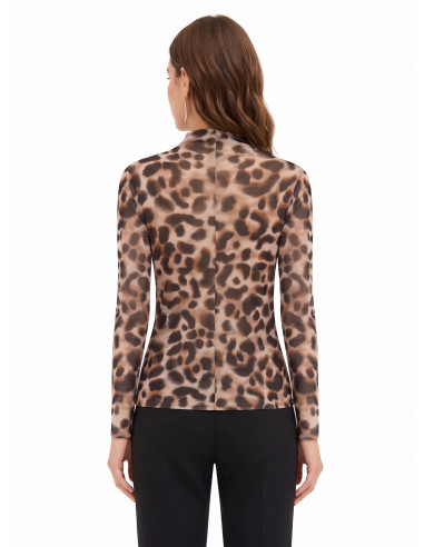 Top justo de gola alta em rede com padrão de leopardo Rinascimento