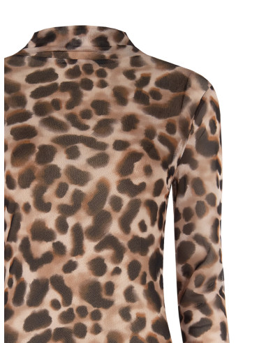 Top justo de gola alta em rede com padrão de leopardo Rinascimento