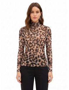 Top justo de gola alta em rede com padrão de leopardo Rinascimento