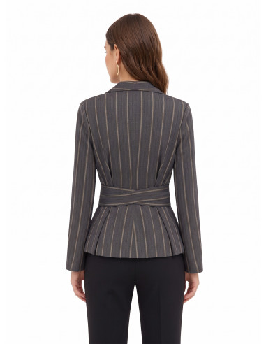 Blazer em mistura de algodão às riscas, com lapelas largas e cinto a condizer Rinascimento