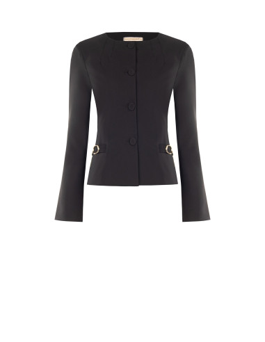 Blazer curto em tecido técnico, sem lapela, com fivelas decorativas Rinascimento