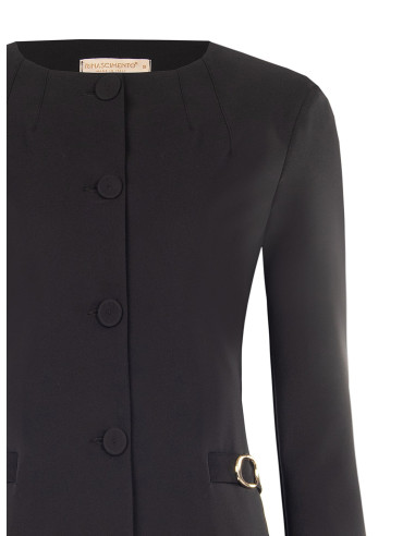 Blazer curto em tecido técnico, sem lapela, com fivelas decorativas Rinascimento
