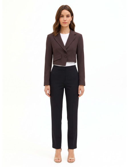 Blazer cropped em poliviscose com fecho assimétrico Rinascimento