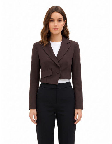 Blazer cropped em poliviscose com fecho assimétrico Rinascimento
