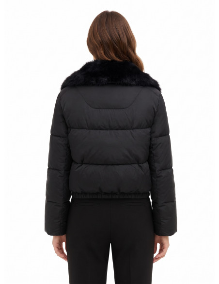 Casaco acolchoado cropped com gola de pelo sintético amovível Rinascimento