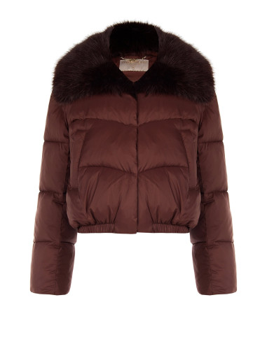 Casaco acolchoado cropped com gola de pelo sintético amovível Rinascimento