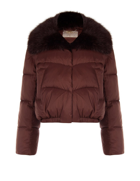 Casaco acolchoado cropped com gola de pelo sintético amovível Rinascimento
