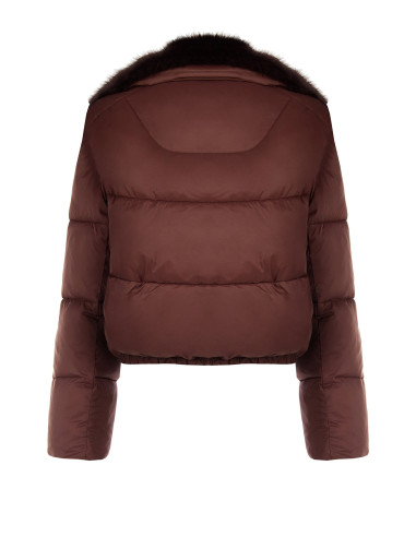 Casaco acolchoado cropped com gola de pelo sintético amovível Rinascimento