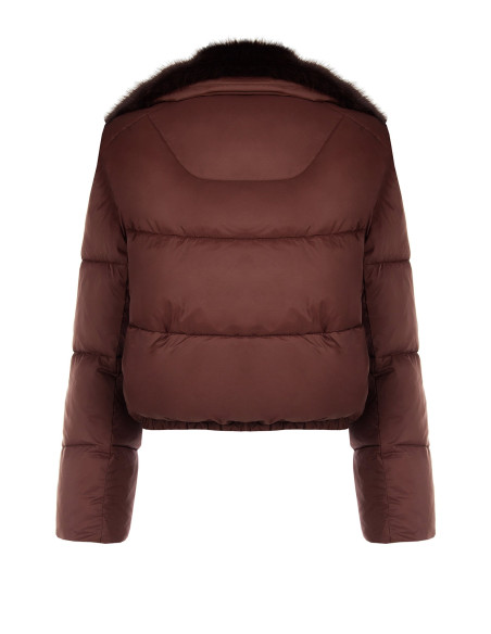 Casaco acolchoado cropped com gola de pelo sintético amovível Rinascimento