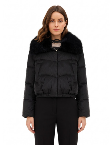 Casaco acolchoado cropped com gola de pelo sintético amovível Rinascimento