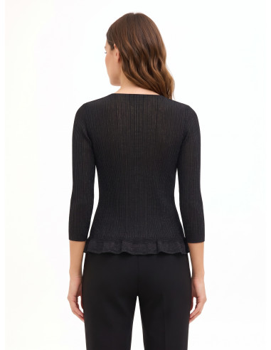 Top justo e cintado em fio de lurex com decote em V Rinascimento