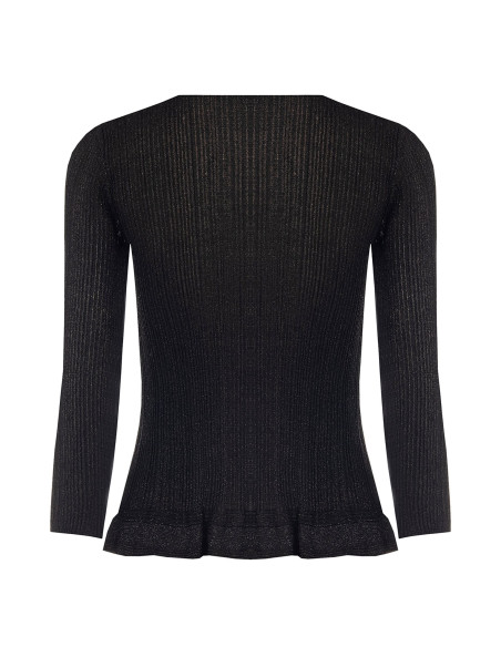 Top justo e cintado em fio de lurex com decote em V Rinascimento