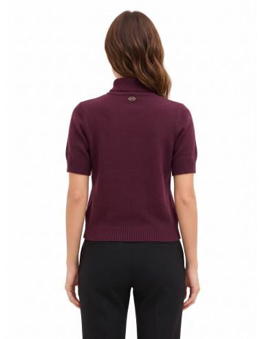Camisola de mangas curtas em mistura de viscose e lã, com padrão de losangos e lurex Rinascimento