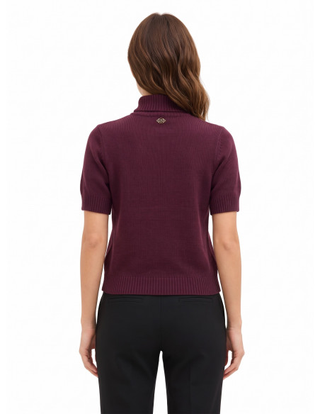 Camisola de mangas curtas em mistura de viscose e lã, com padrão de losangos e lurex Rinascimento