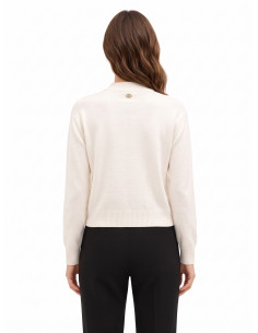 Camisola fina em mistura de viscose e lã com aplicação de croché à frente Rinascimento 2