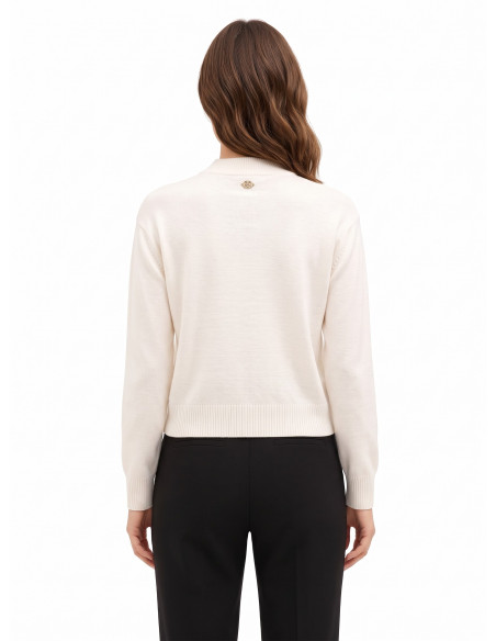 Camisola fina em mistura de viscose e lã com aplicação de croché à frente Rinascimento