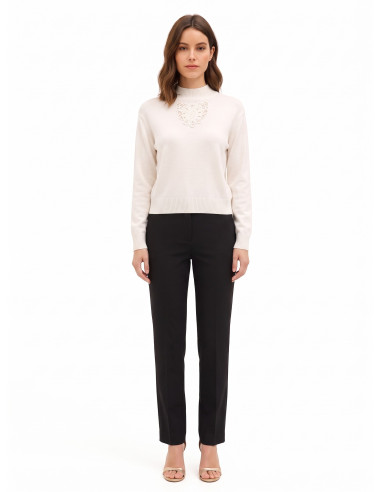 Camisola fina em mistura de viscose e lã com aplicação de croché à frente Rinascimento