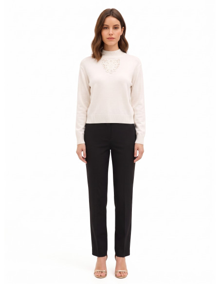 Camisola fina em mistura de viscose e lã com aplicação de croché à frente Rinascimento